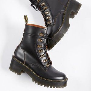 Dr. Martens Leona 7 Hook Boots Black Leather Size 6